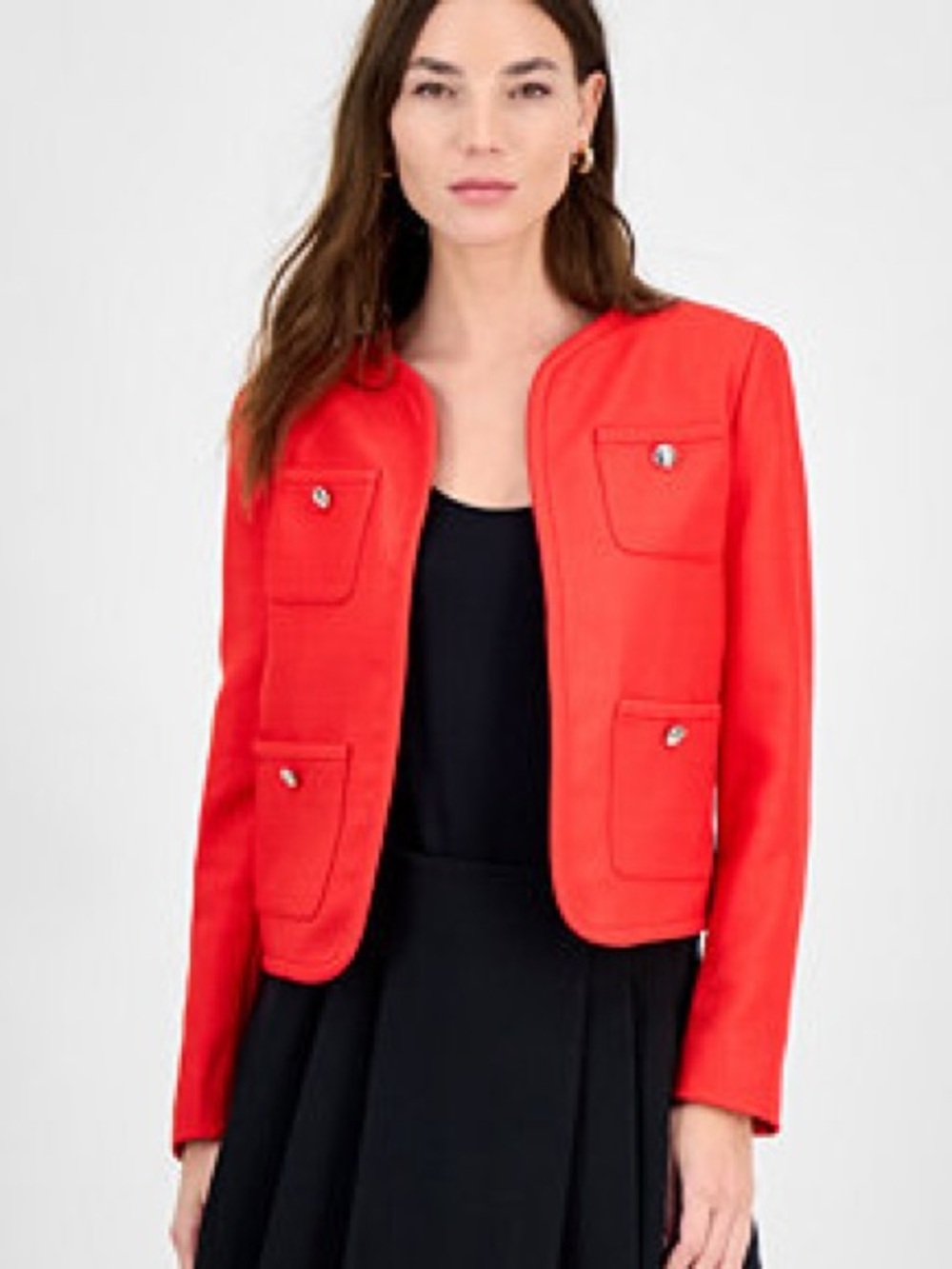 Bar III Bright Red Collarless Pocket Blazer Size M